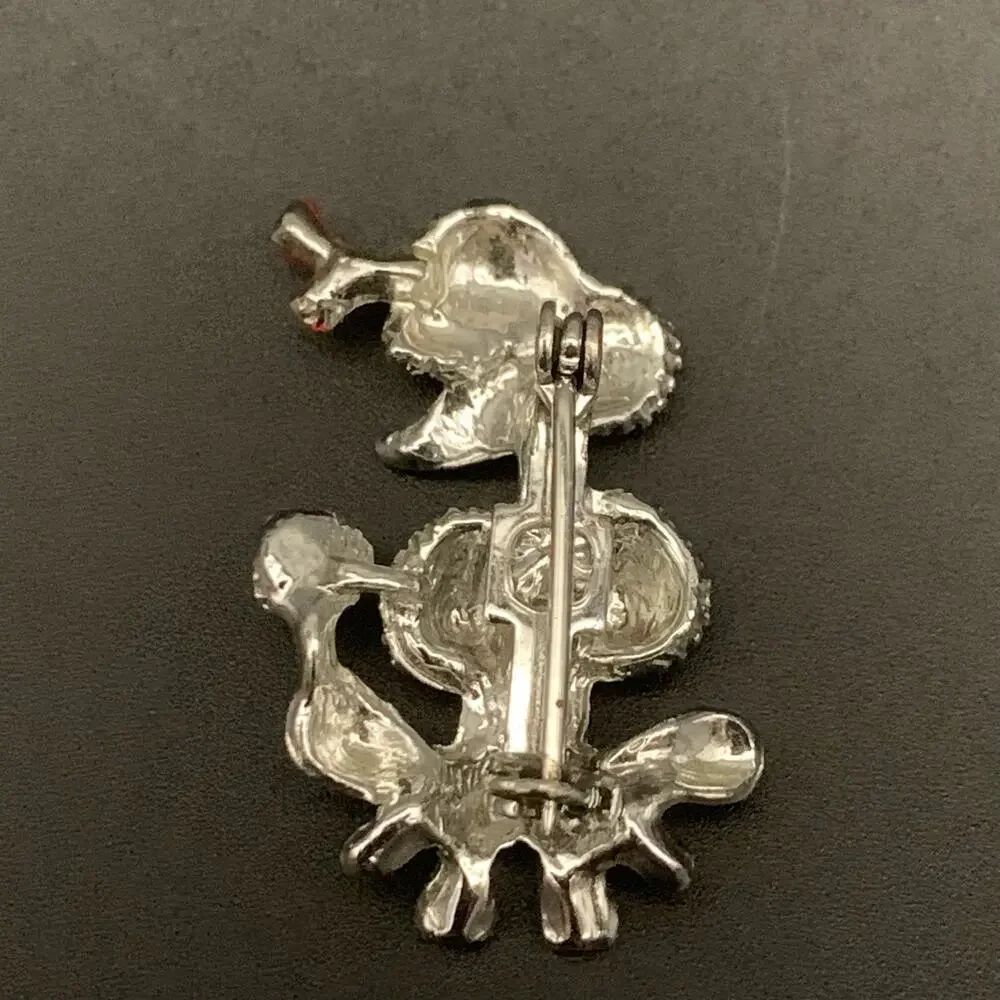 Vintage Poodle with Red Bow Brooch